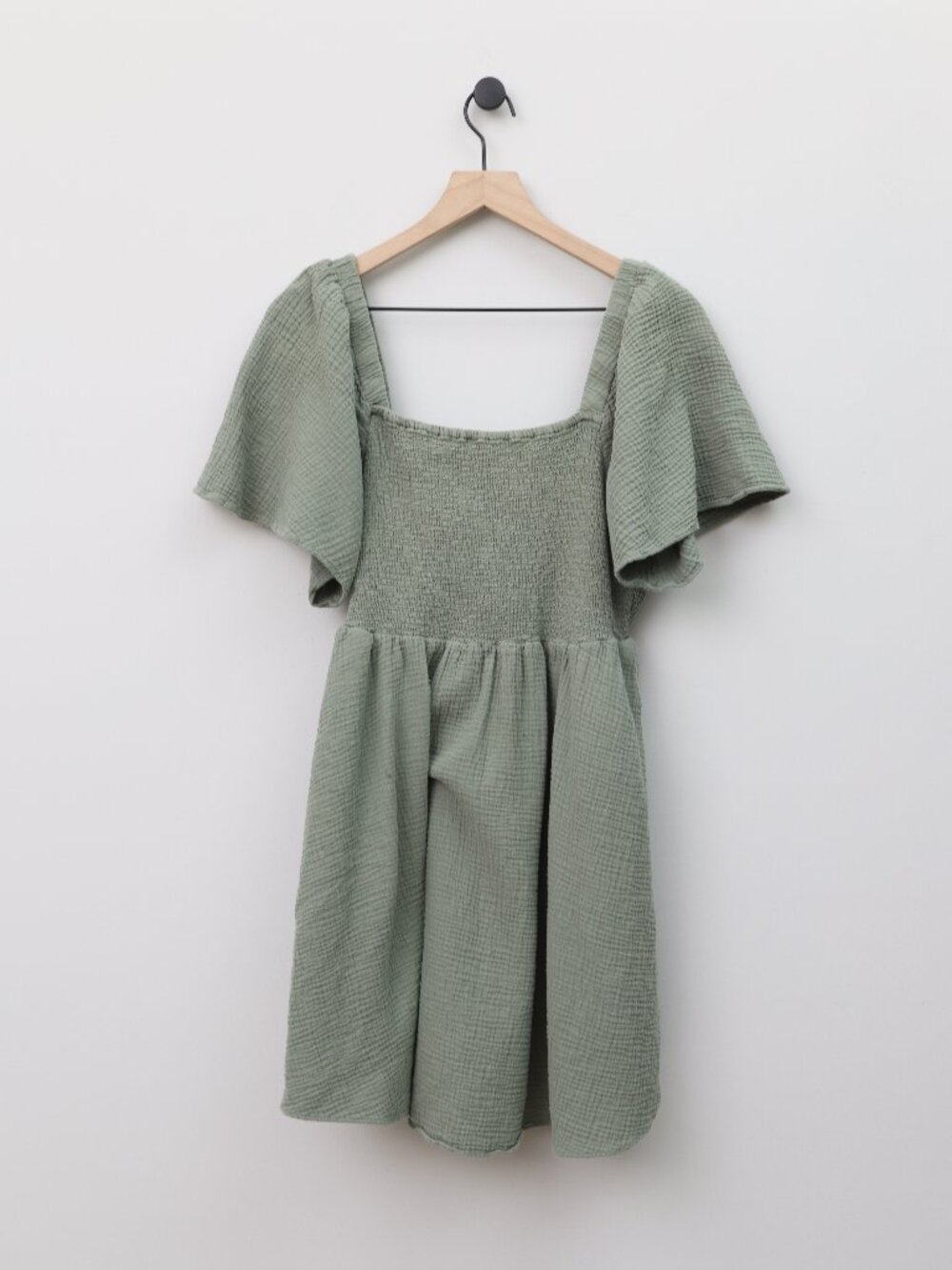 Madewell Lightspun Lucie Smocked Tie-Back Mini Dress Sage Green Large - Picture 2 of 4